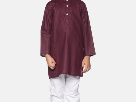 Sethukrishna Boys Burgundy Pure Cotton Kurta with Churidar Cheap