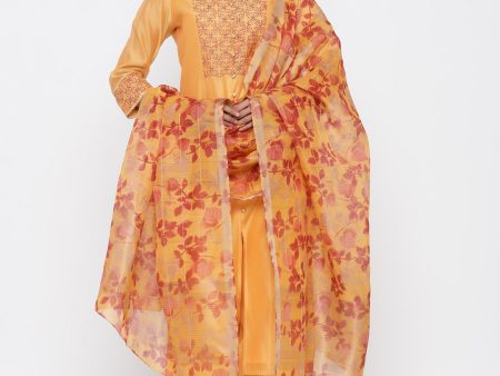 Jaipur Kurti Women Yellow & Pink Yoke Design Kurta with Palazzos & Dupatta Supply