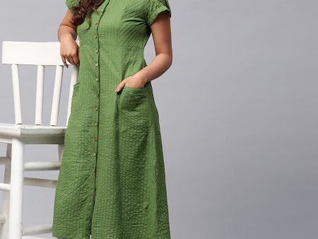 Jaipur Kurti Women Green Self-Striped A-Line Kurta Online now