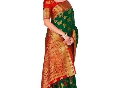 Mimosa Women s Green Kanchipuram Silk Saree Cheap