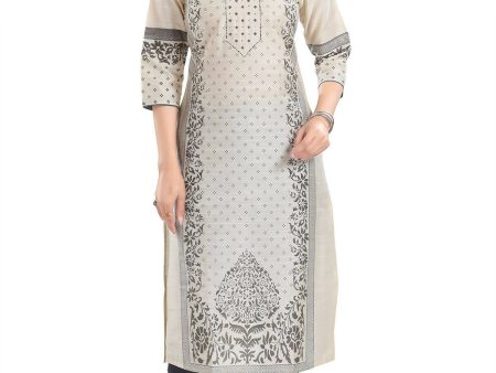 Snehal Creations Cream Raw Silk Block Print Long Kurta For Women Fashion