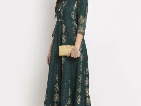 Rudra Bazaar Gold Printed Flared Anarkali kurti Hot on Sale