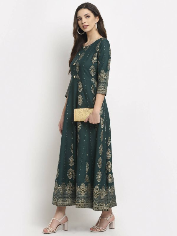 Rudra Bazaar Gold Printed Flared Anarkali kurti Hot on Sale