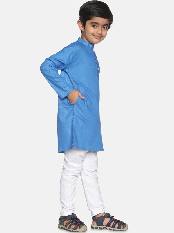 Sethukrishna Boys Blue Pure Cotton Kurta with Pyjamas For Discount