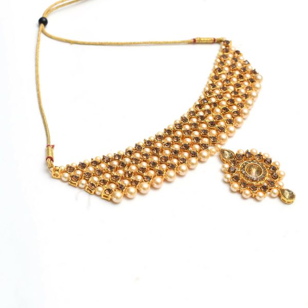 Mominos Fashion Johar Kamal Gold-Plated Brass Finish Kundan Stone Choker For Women (Golden) Sale