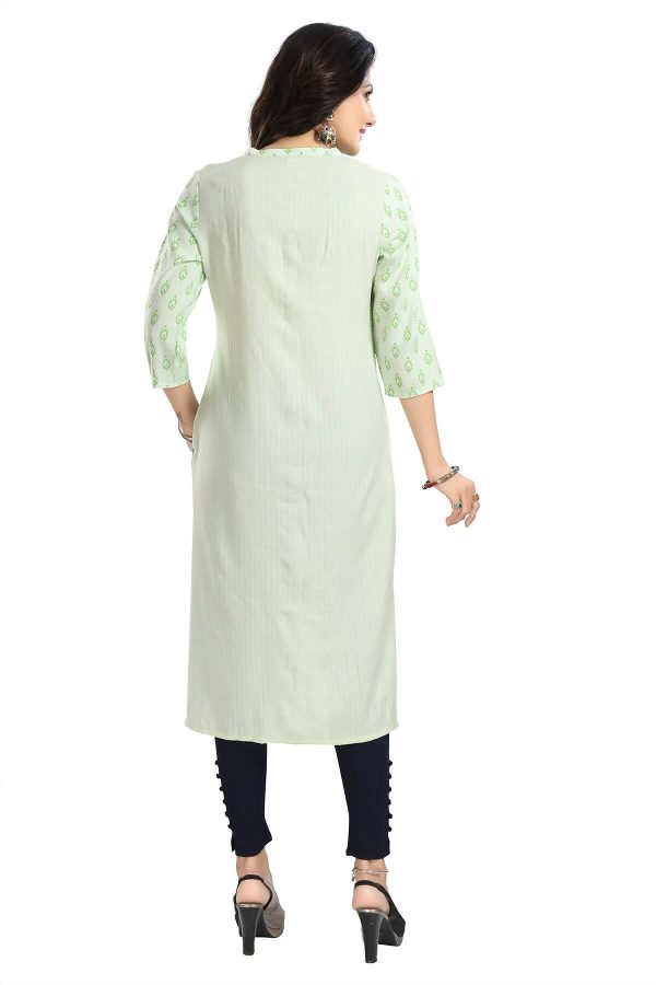 Snehal Creations Green Rayon Textured Print Long Kurta For Women For Sale