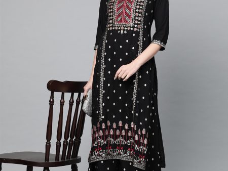 Ishin Women Black & Golden Printed Kurta with Palazzos Supply