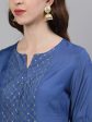 Jaipur Kurti Women Blue Yoke Design Kurta with Trousers & Dupatta Online Sale