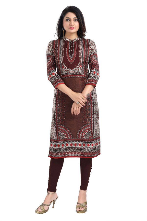 Snehal Creations Beautiful Brown Digital Print Masleen Long Kurti Tunic Fashion