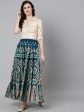 Jaipur Kurti Women Turquoise Blue & Gold-Coloured Printed Maxi-Length Skirt Fashion