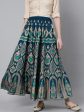 Jaipur Kurti Women Turquoise Blue & Gold-Coloured Printed Maxi-Length Skirt Fashion