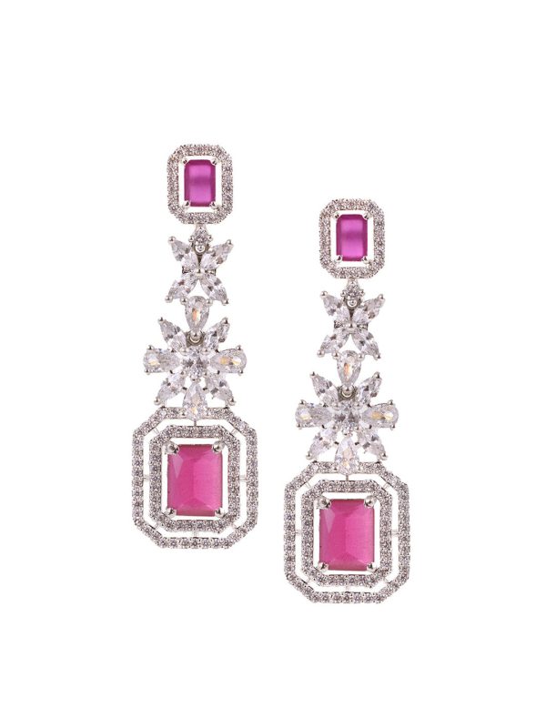 Saraf RS Jewellery Rhodium-Plated Pink AD studded Jewellery Set Cheap