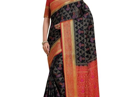 Mimosa Women s Kanjivaram Art Silk Black Saree Cheap