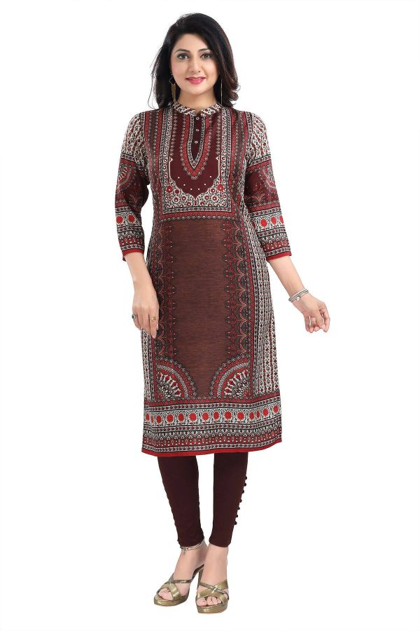 Snehal Creations Beautiful Brown Digital Print Masleen Long Kurti Tunic Fashion