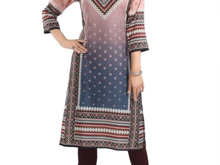 Snehal Creations Pinky Peach Designer Digital Print Masleen Fabric Long Kurti Tunic Online