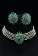 Mominos Fashion Johar Kamal Oxidised Silver-Plated Brass Finish Kundan Choker For Women (Green) For Discount