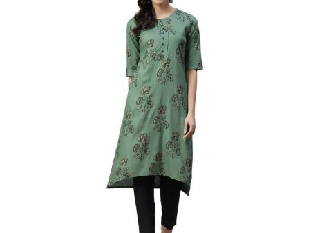 Anubhutee Women s Rayon Regular Floral Printed A-Line Green Kurta with Trousers Online Hot Sale