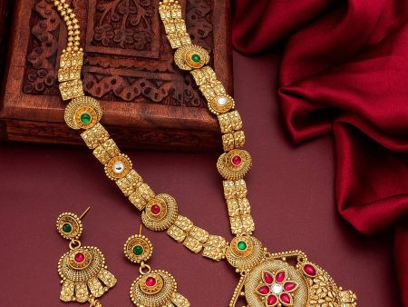 Aadita Gold-Plated & Red e Studded Jewellery Set For Sale