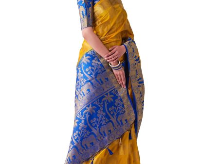 Mimosa Women s Gold Kanjivaram Art Silk Saree Fashion