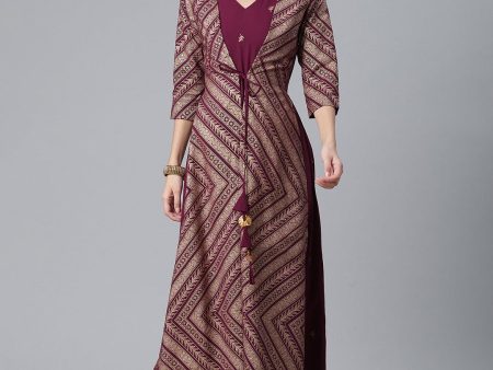 Ahalyaa Crepe Wine Glitter Print Kurta With Jacket Sale