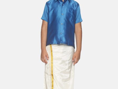 Sethukrishna Blue & White Shirt with Dhoti Set For Boys Fashion