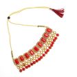 Mominos Fashion Johar Kamal Gold-Plated Brass Finish Kundan Pearls Choker For Women (Red) on Sale