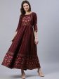 Jaipur Kurti Women Burgundy & Gold-Toned Floral Printed Anarkali Kurta Cheap