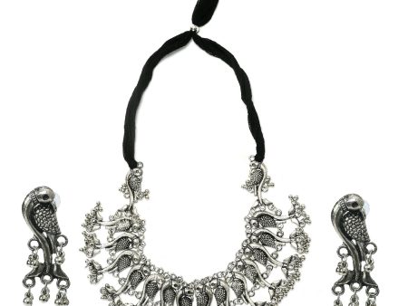 Mominos Fashion Johar Kamal Oxidised Silver-Plated Brass Finish Peacock Choker For Women (Silver) Hot on Sale