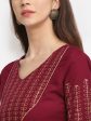 Rudra bazaar Gold Printed A-line flared Maroon Kurti Online