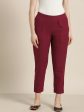 Jaipur Kurti Women Maroon Solid Cropped Easy Wash Regular Trousers Online now