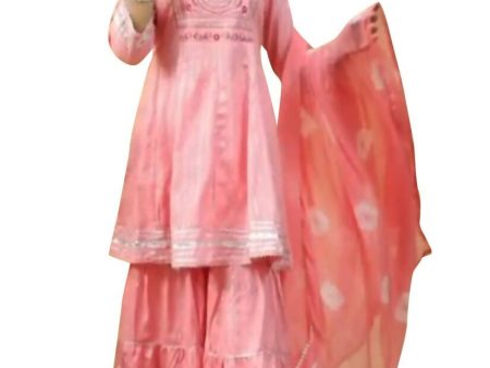 Vamika Gota Patti Work Rayon Peach Party Wear Casual Wear Kurta Set Suit on Sale