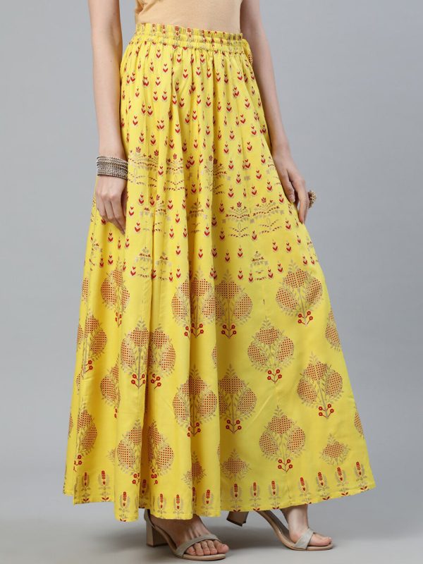 Jaipur Kurti Yellow & Red Printed Flared Women Maxi Skirt For Cheap