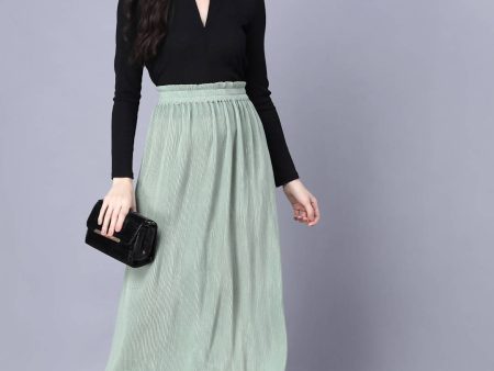 Myshka Chiffon Solid Green Women Skirt Online now