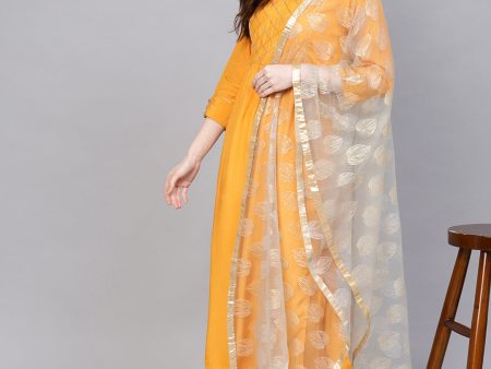 Jaipur Kurti Women Mustard Yellow & Grey Yoke Design Kurta with Palazzos & Dupatta Supply