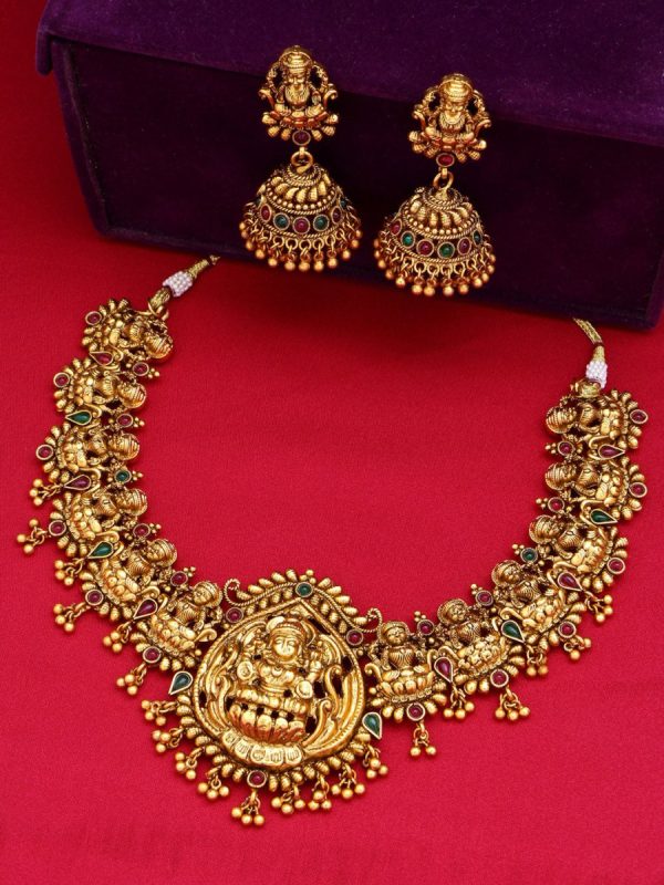 Aadita Women Gold-Toned & Plated Temple Choker Jewellery Set Cheap