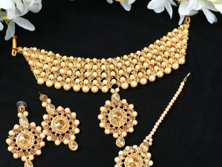 Mominos Fashion Johar Kamal Gold-Plated Brass Finish Kundan Stone Choker For Women (Golden) Sale