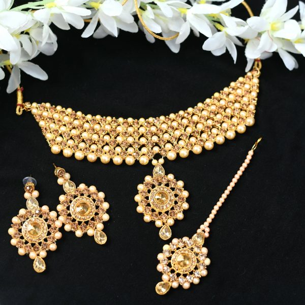 Mominos Fashion Johar Kamal Gold-Plated Brass Finish Kundan Stone Choker For Women (Golden) Sale