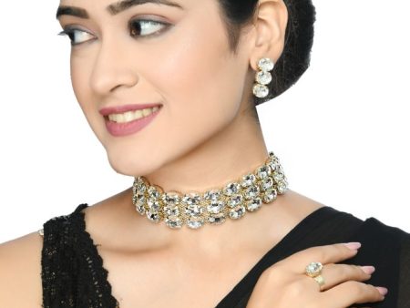 Mominos Fashion Johar Kamal Gold-Plated Finish Stone Choker For Women (White) Online Sale