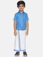 Sethukrishna Boys Blue & White Solid Shirt and Veshti Set Online