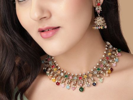 Rubans Gold-Plated & Yellow Stone-Studded & Beaded Handcrafted Jewellery Set Fashion