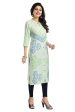 Snehal Creations Green Rayon Textured Print Long Kurta For Women For Sale