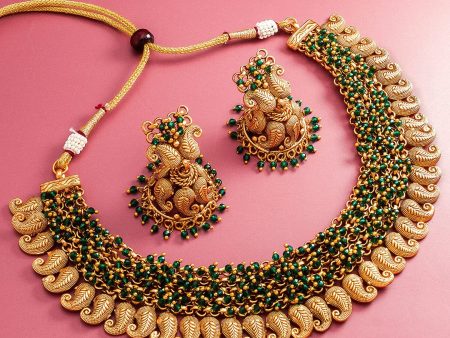 Aadita Gold-Plated Green Pearls Beaded Choker Jewellery Set Online Sale