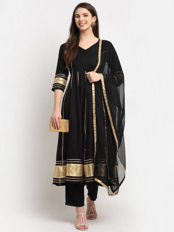 Rudra Bazaar Black Anarkali Kurti & Pyjamas With Duppata Fashion