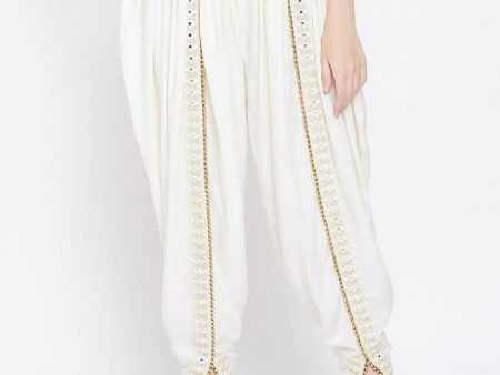 Cheera Women’s White Dhoti With Golden Lace For Sale