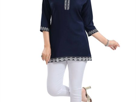 Snehal Creations Novel Navy Blue Women Embroidered Boho Chic Tunic Top Online