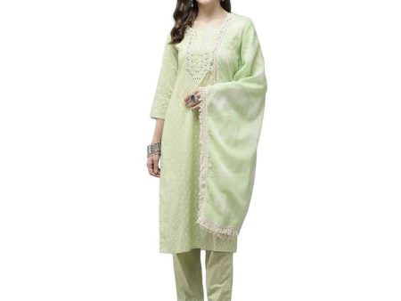 Anubhutee Women s Cotton Regular Bandhani Print Mirror Work Green Kurta Set For Cheap