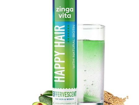 Zingavita Happy Hair Biotin Effervescent Tablets (Green Apple Flavor) Sugar Free For Sale