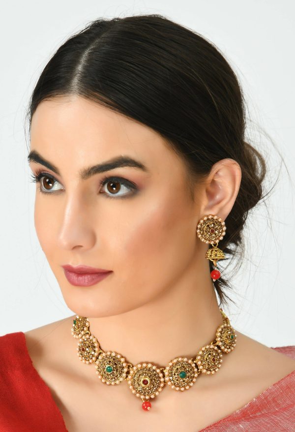 Mominos Fashion Johar Kamal Gold-Plated Brass Finish Kundan Choker For Women (Golden) For Discount