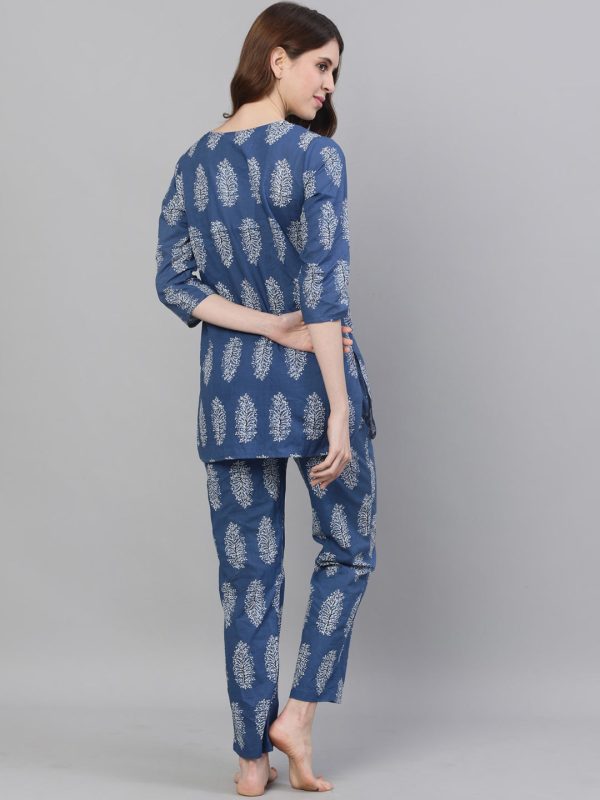 Jaipur Kurti Women Blue & Grey Printed Night suit Hot on Sale