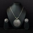 Mominos Fashion Johar Kamal Oxidised Silver-Plated Long Chain with Pendant & Studs For Women Online